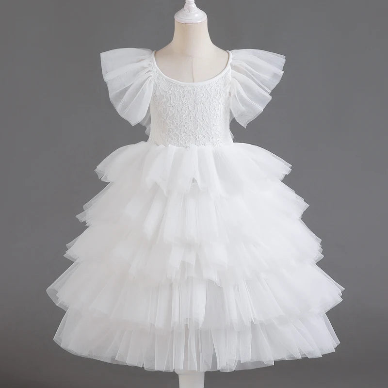 Elegant Princess Girls White Flower Girl Dress by Baby Minaj Cruz