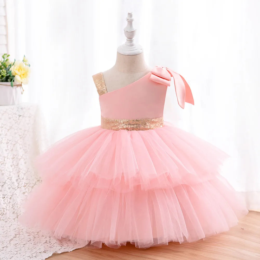 Shoulderless Tulle Layers Flower Girl Dresses Pink by Baby Minaj Cruz