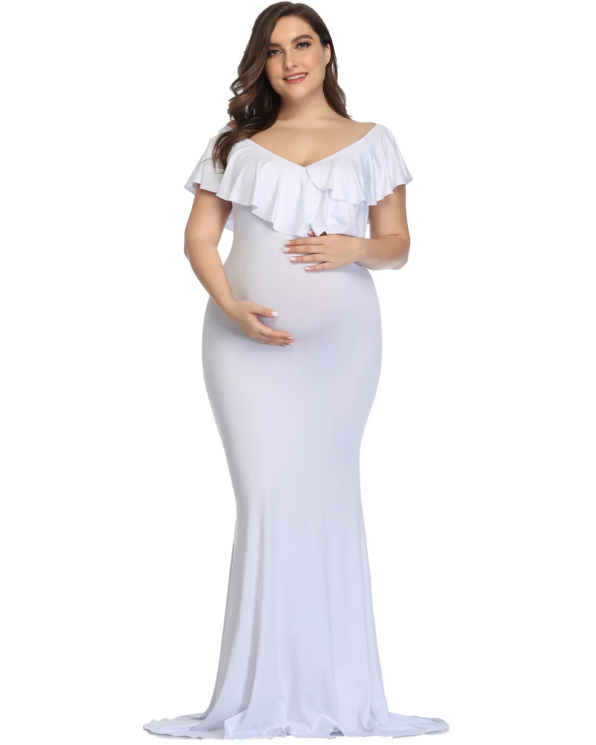 Plus Size Bohemian Maternity Photoshoot Dress white by Baby Minaj Cruz