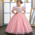 Bubble Sleeve Sequins Flower Girl Dress pink by Baby Minaj Cruz