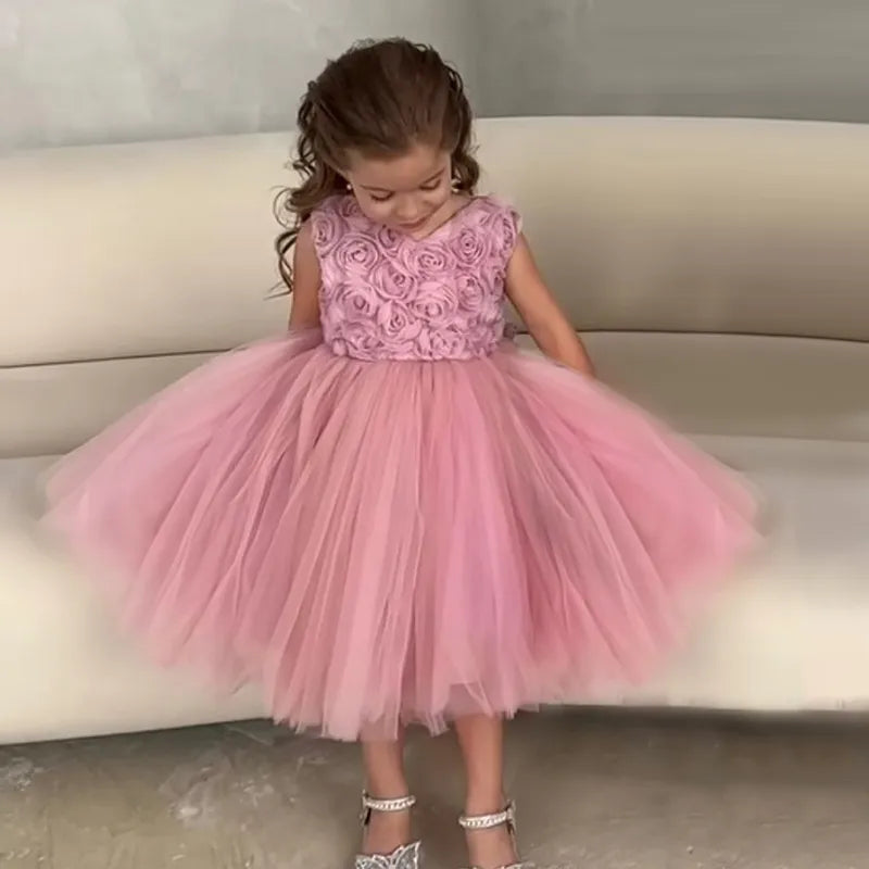 Princess Tulle Pink Flower Girl Dress for Wedding by Baby Minaj Cruz
