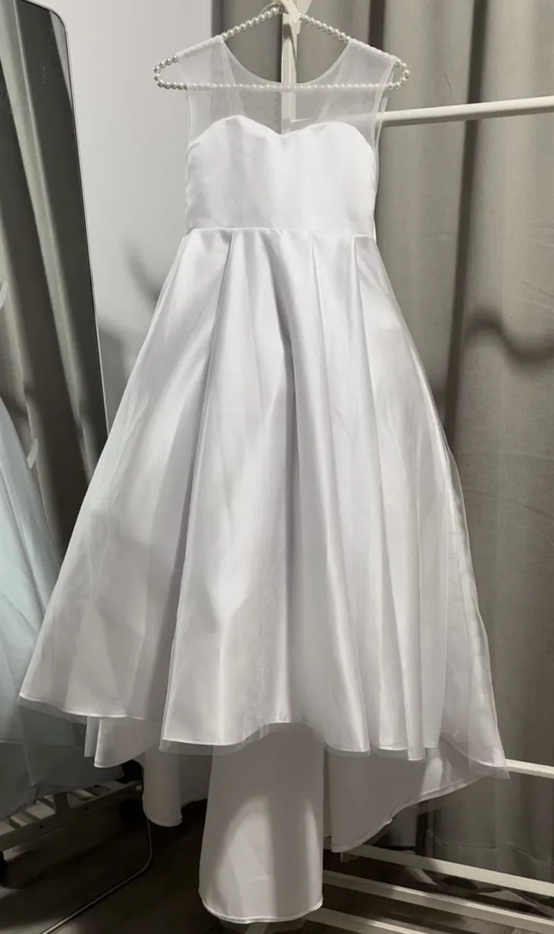 Satin A-line White Flower Girl Dresses Ivory by Baby Minaj Cruz