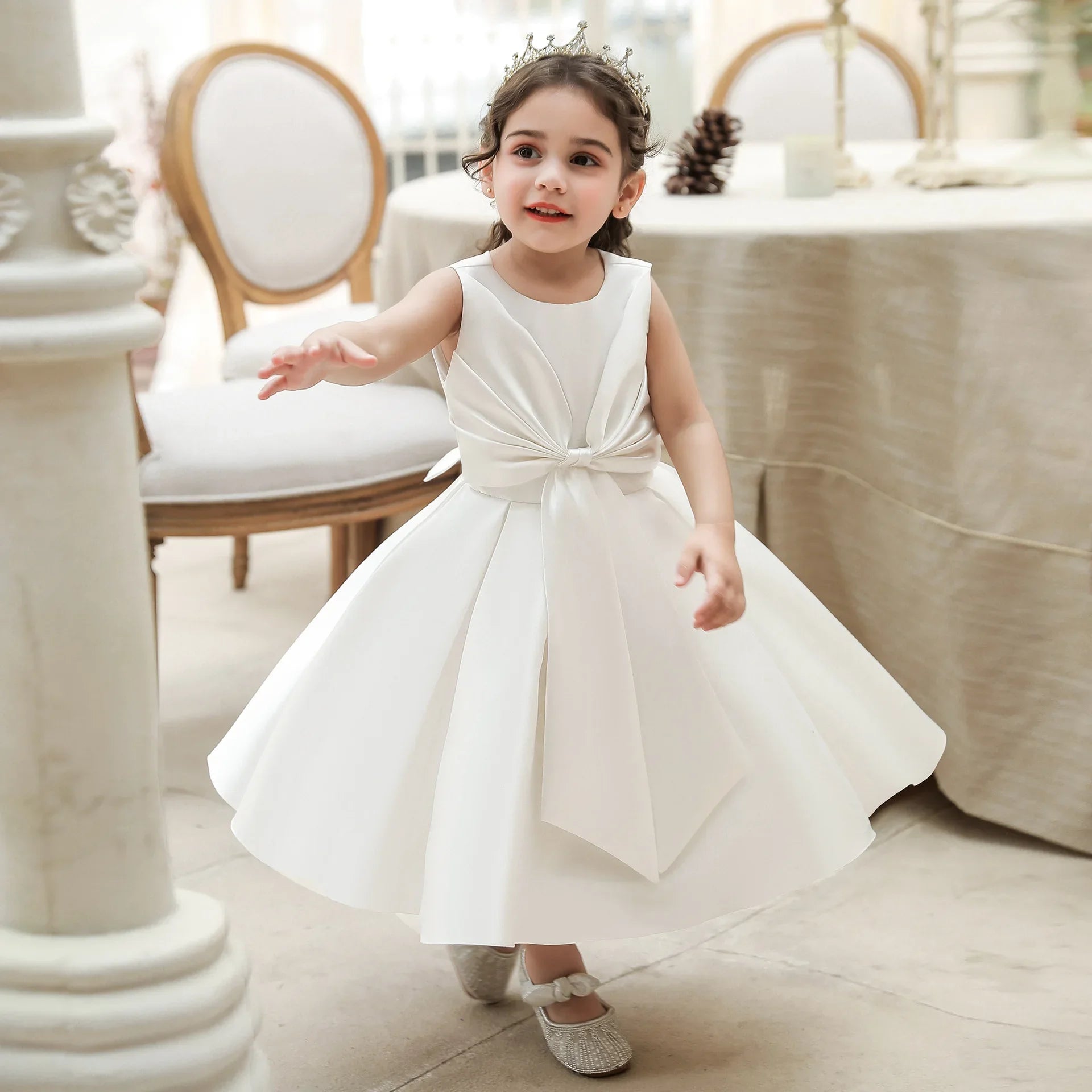 Baby Girl Sleeveless 1st Birthday Party Dress white by Baby Minaj Cruz