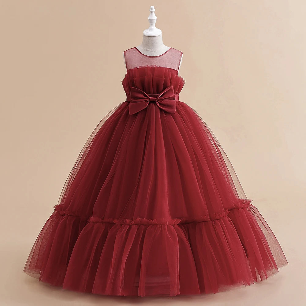 Summer Toddler Tulle Sleeveless Bridesmaid Dresses dark red by Baby Minaj Cruz