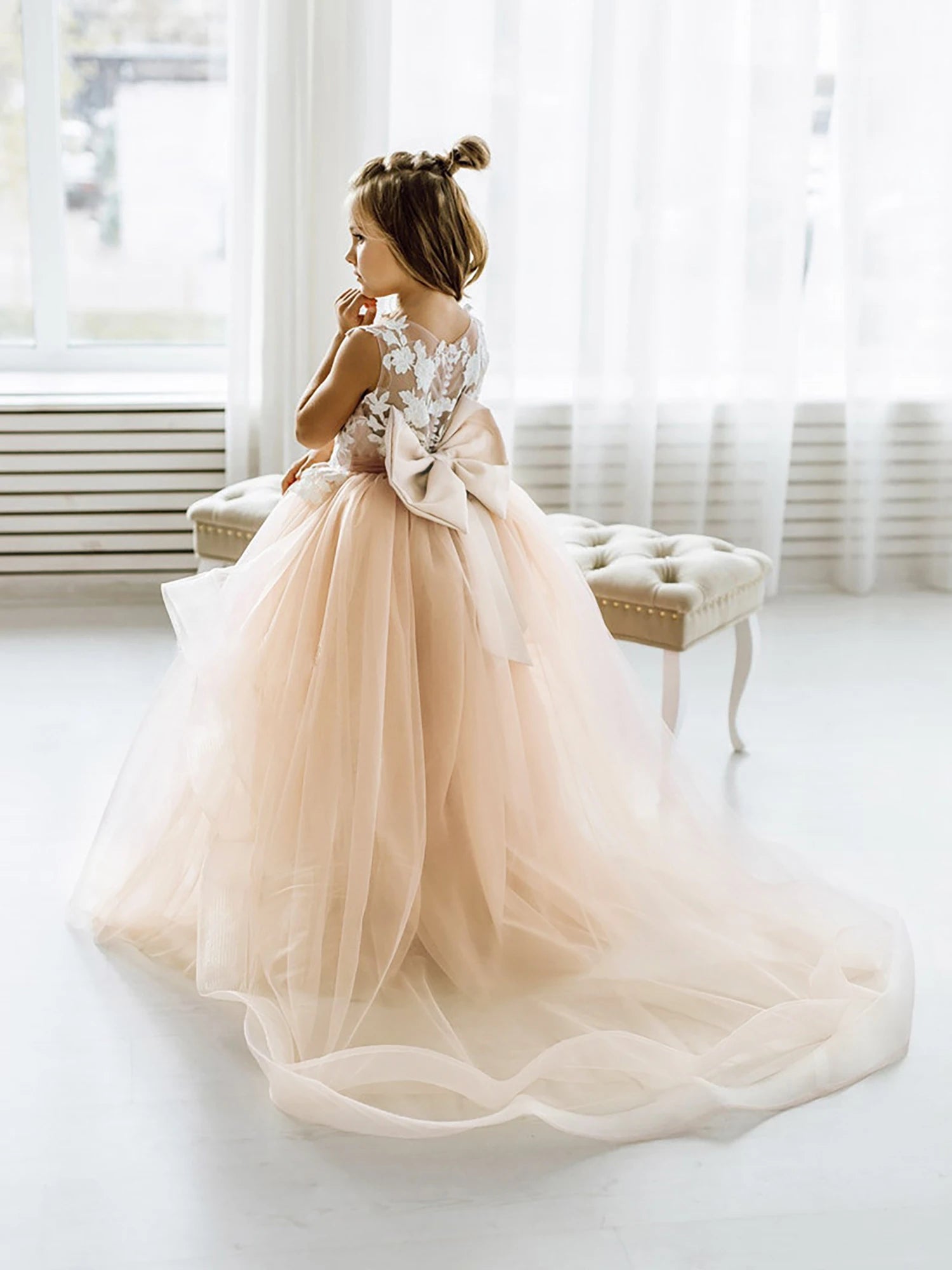 Cute Ball Gown White Flower Girl Dresses With Long Sleeves by Baby Minaj Cruz