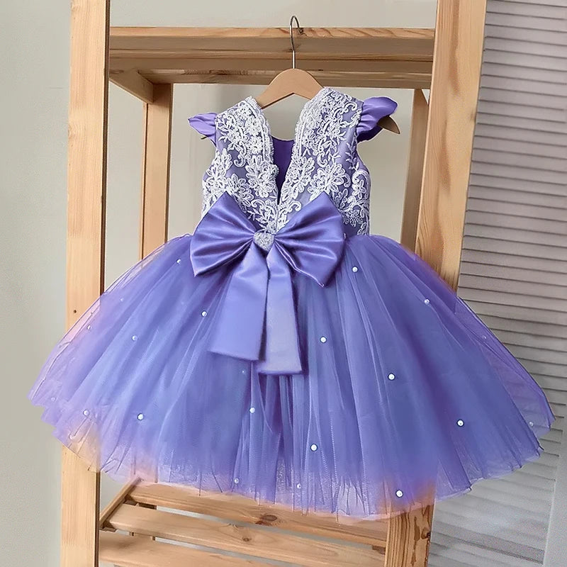 Toddler Elegant 1st birthday dress for baby girl With Tulle Skirt purple by Baby Minaj Cruz