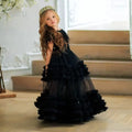 Short Sleeves Black Flower Girl Dresses For Toddlers by Baby Minaj Cruz