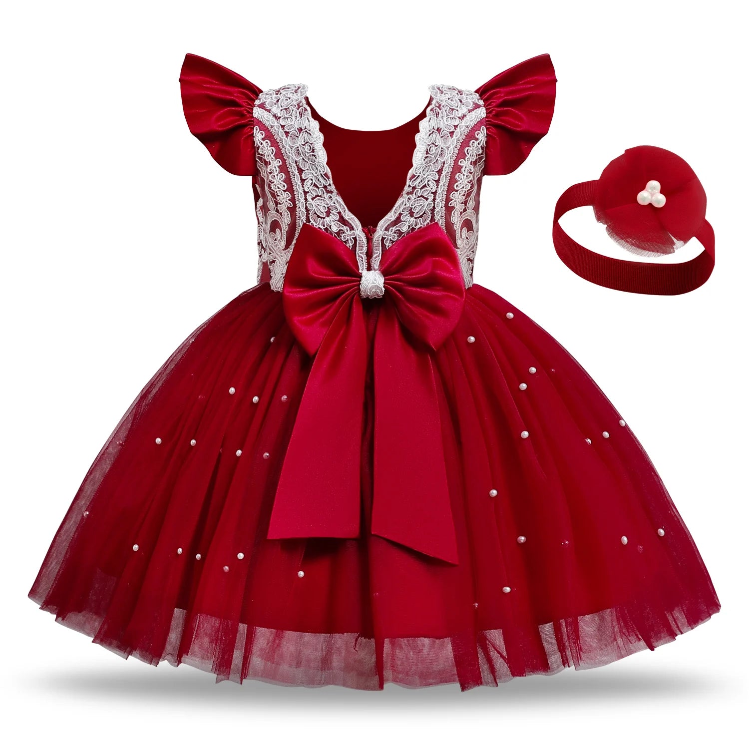 Elegant A-Line Knee Length Sleeveless Flower Girl Dresses RED by Baby Minaj Cruz