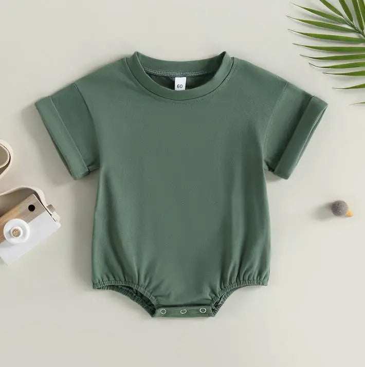 Unisex Infant Bubble Romper Short Sleeve Oversized T-Shirt army green by Baby Minaj Cruz