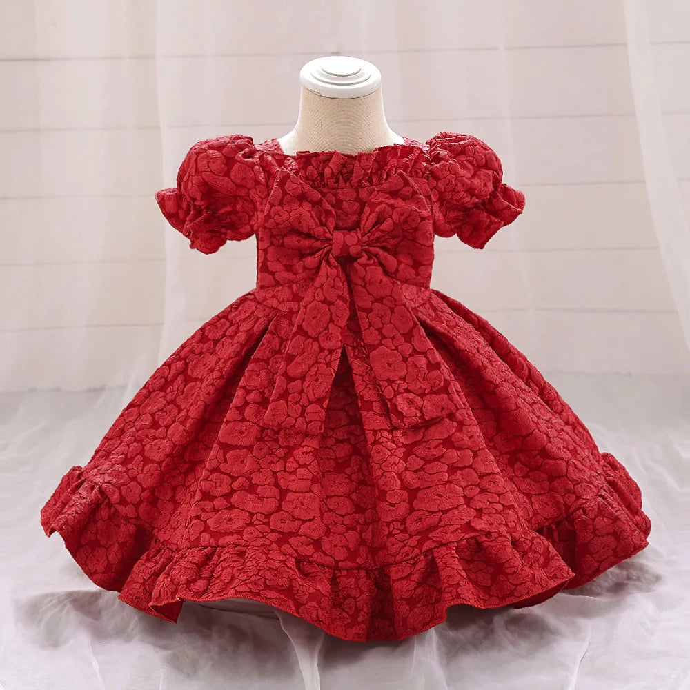Red Flower Girl Short Sleeves dresses Red by Baby Minaj Cruz