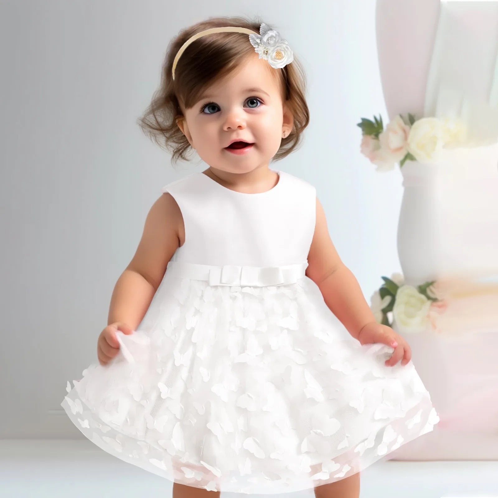 Infant Sleeveless Birthday Party Dress White United States by Baby Minaj Cruz