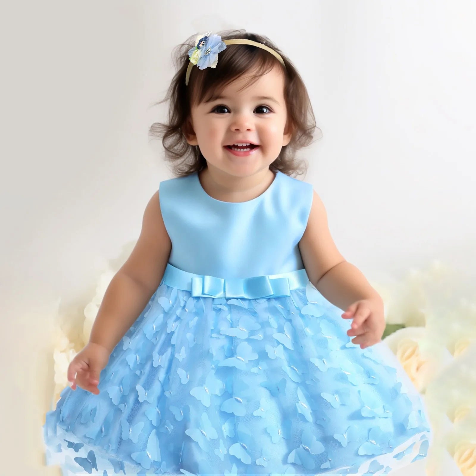 Infant Sleeveless Birthday Party Dress Blue United States by Baby Minaj Cruz