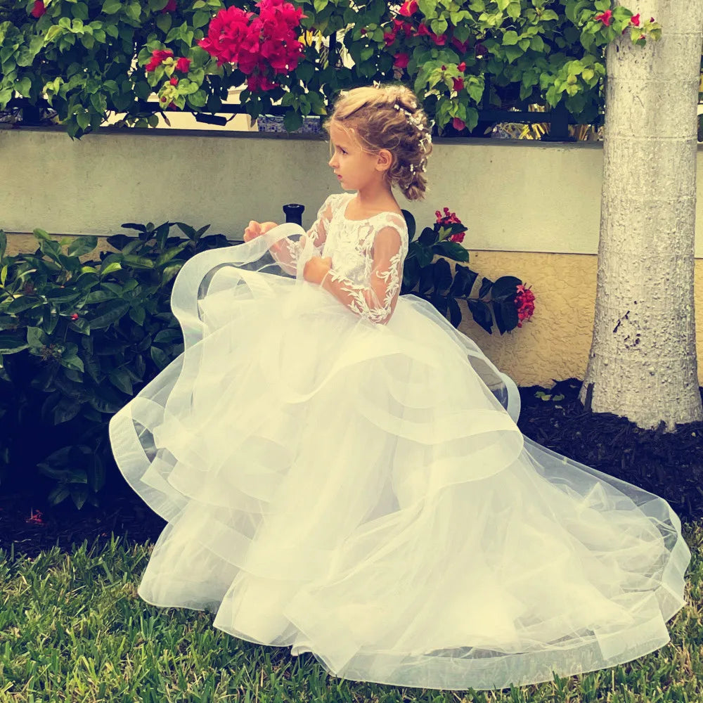 Black Long Sleeves Flower Girl Tulle Dress by Baby Minaj Cruz