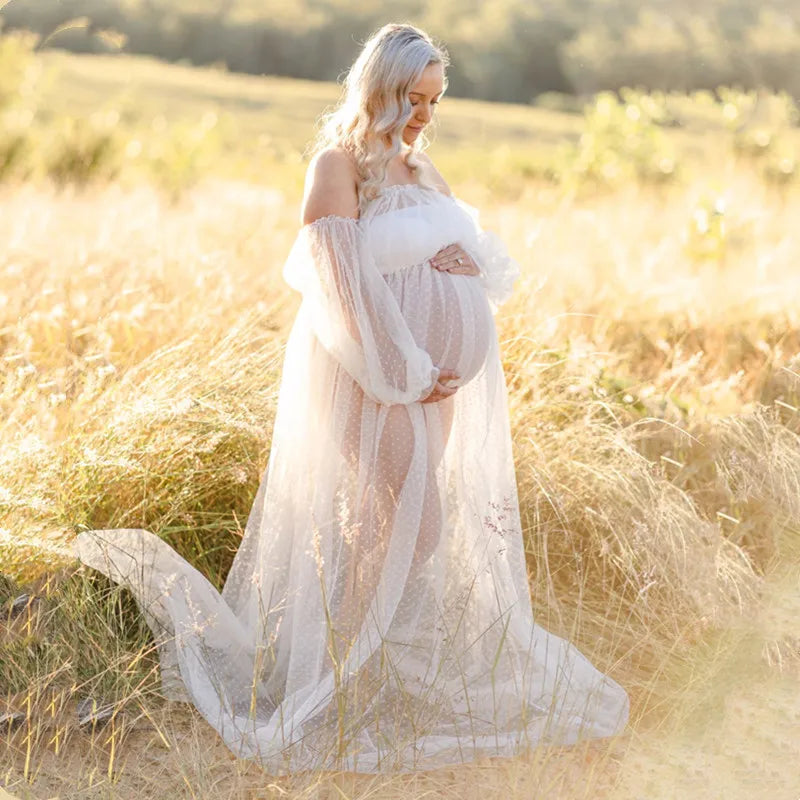 White Tulle Maternity Dress For Photo Shoot by Baby Minaj Cruz