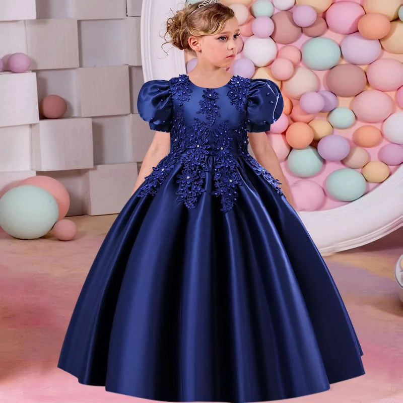 Satin Princess Formal Birthday Princess Dress blue by Baby Minaj Cruz