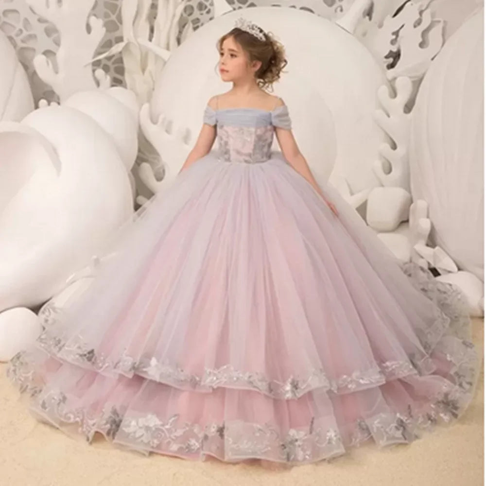 Elegance Off The Shoulder Fluffy Flower Girl Dresses Pink united state by Baby Minaj Cruz