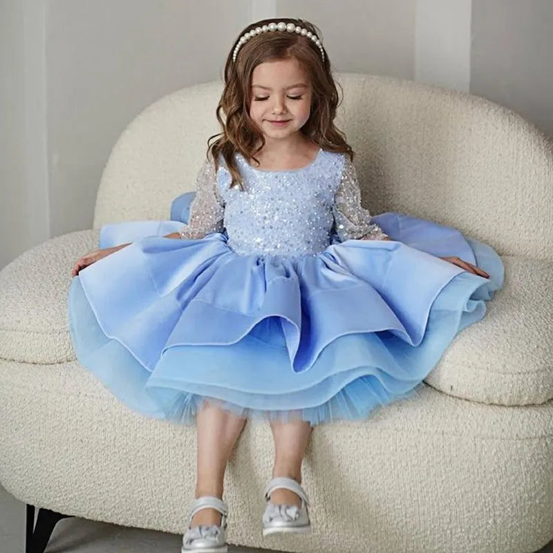 Sequin Baby Fluffy flower girl dresses Longsleeves by Baby Minaj Cruz