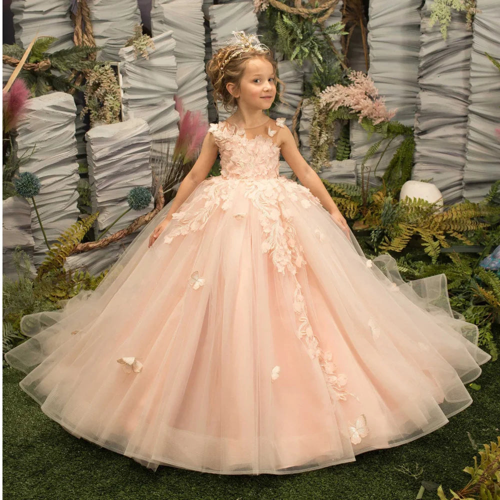 Blush Pink Flower Girl Dresses Bridesmaid Princess Ball Gowns by Baby Minaj Cruz