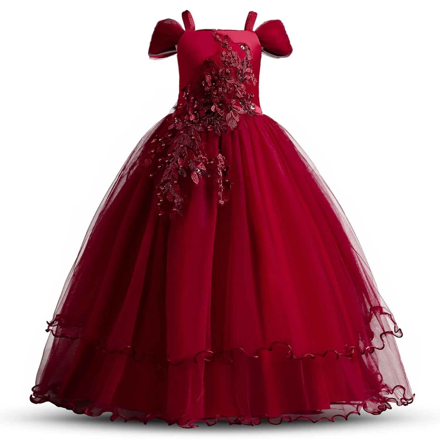 Applique Teen Flower Girl Dress Short Sleeves red by Baby Minaj Cruz