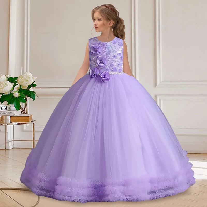 Princess Ankle-Length Flower Girl Dress Lace Tulle Sleeveless purple by Baby Minaj Cruz