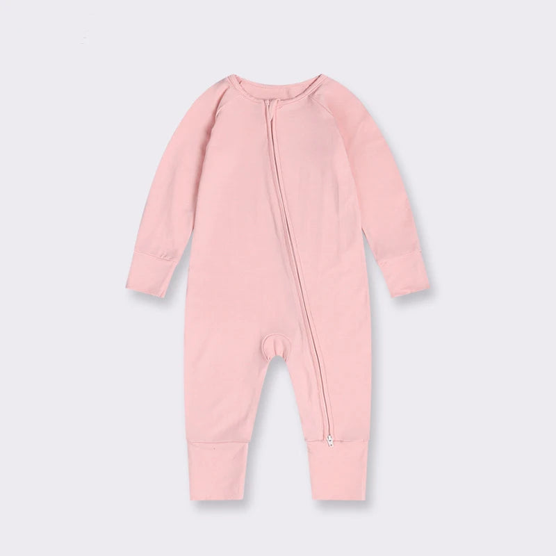 Infant Unisex Long Sleeve Zipper Bamboo Baby Rompers Pink by Baby Minaj Cruz