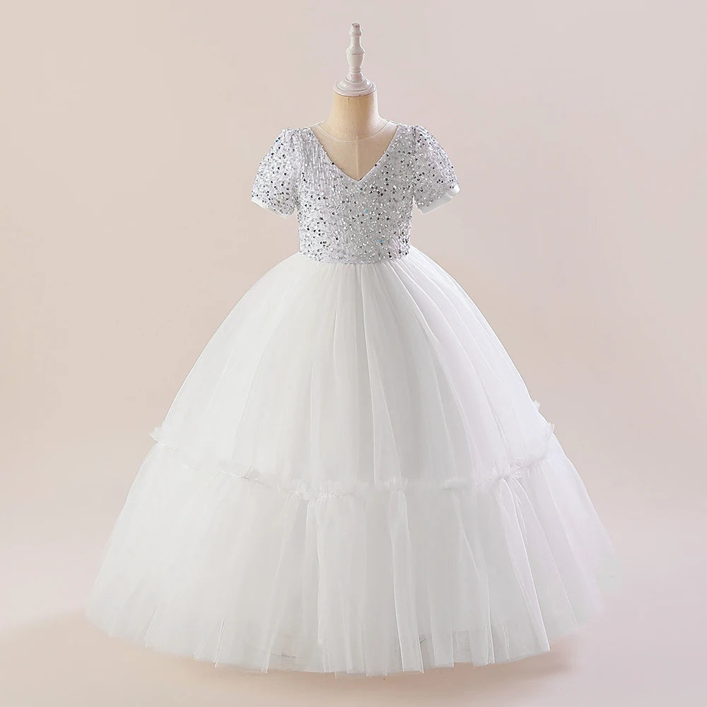 Embroidery Pink Flower Girl Wedding Dresses white by Baby Minaj Cruz