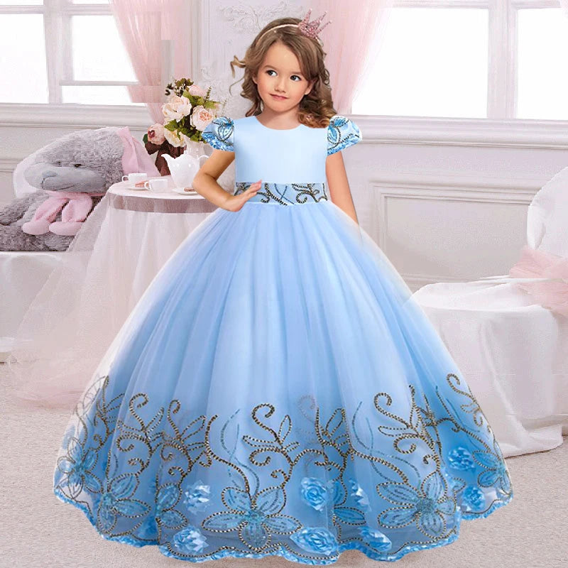 Ankle Length Flower Girl Dress For Toddler blue by Baby Minaj Cruz
