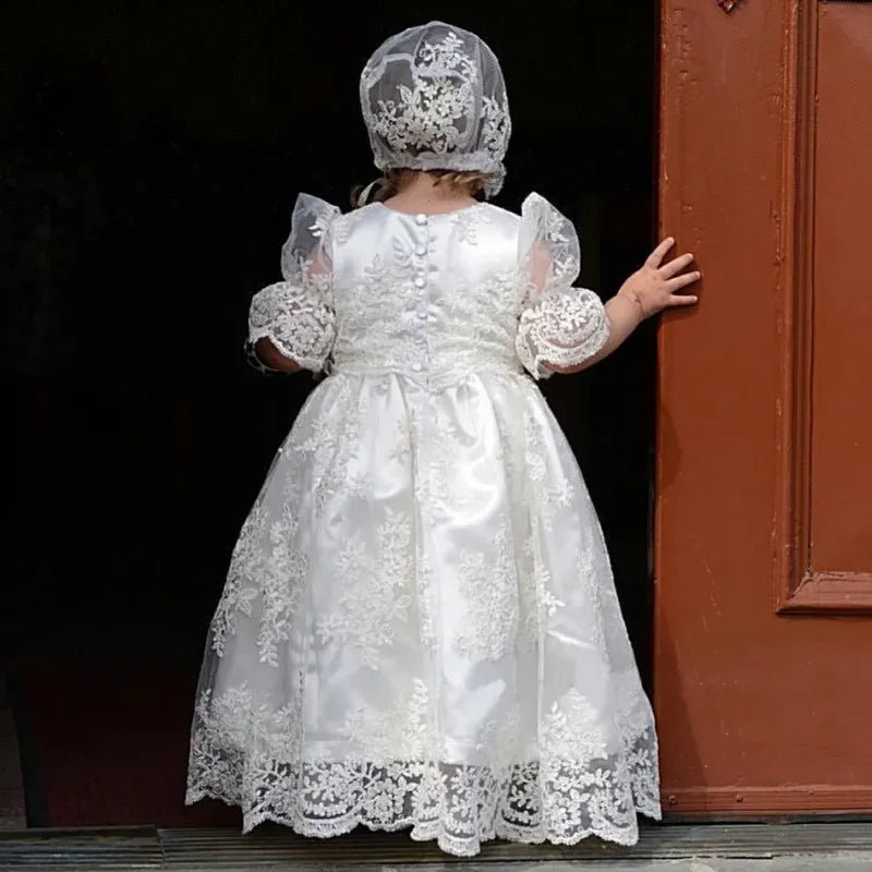 White Lace Christening Gown For Toddlers by Baby Minaj Cruz