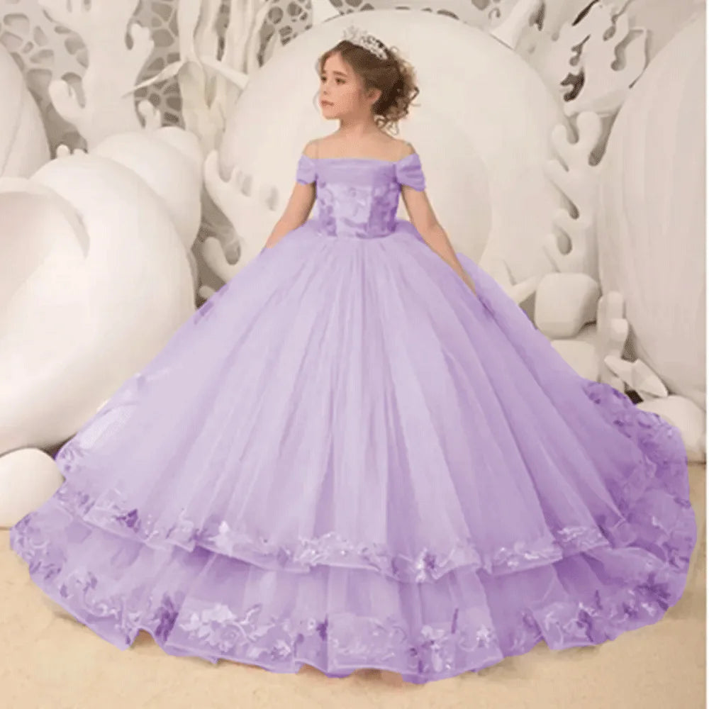 Elegance Off The Shoulder Fluffy Flower Girl Dresses purple united state by Baby Minaj Cruz