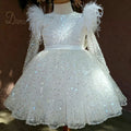 Baby Girl Princess Sequins Tutu Dress Long Feather Sleeve white united states by Baby Minaj Cruz