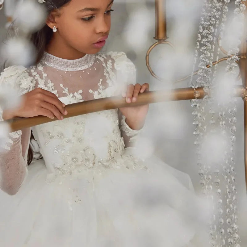 Fluffy Elegant White Flower Girl Dress With Layered by Baby Minaj Cruz