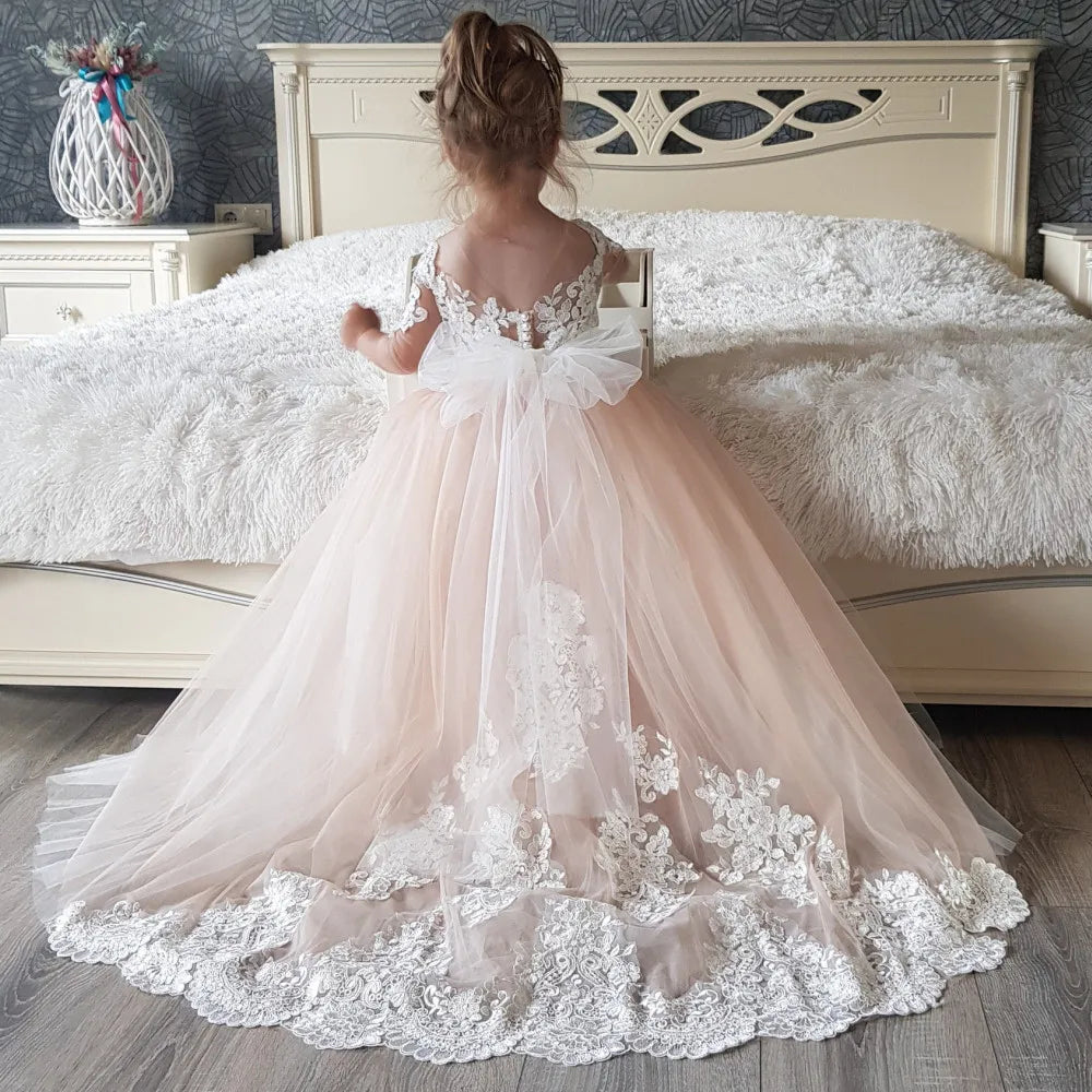 Maxi Formal Prom Sleeveless White Tulle Flower Girl Dress by Baby Minaj Cruz