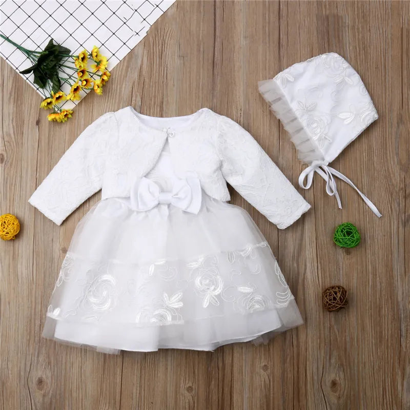 Set Bow White Christening Dress Baby Girl Lace Mini Length 3Months-18 Months White by Baby Minaj Cruz