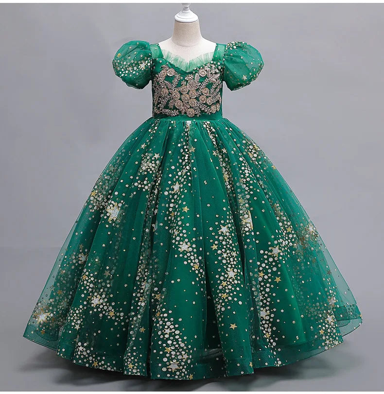 Elegant Sequin Formal Girl princess Embroidered Dress green by Baby Minaj Cruz