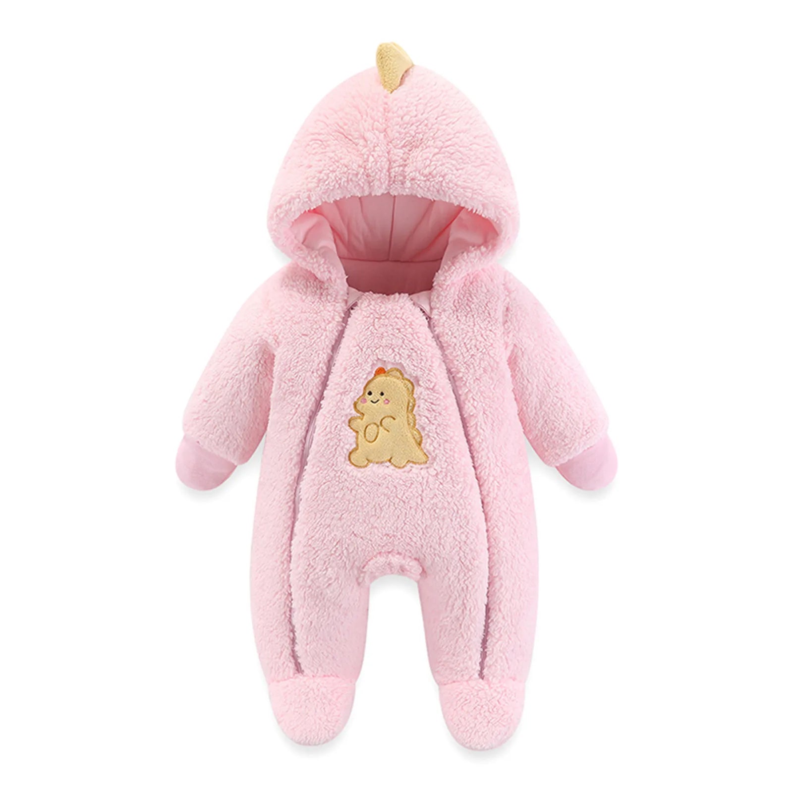 Infant Unisex Baby Fleece Jumpsuit Long Sleeve Cartoon Hooded Romper pink United States by Baby Minaj Cruz
