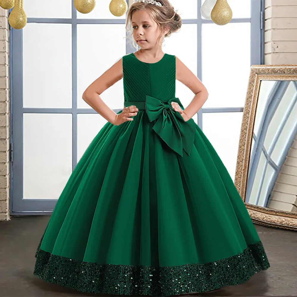 Ankle Length Flower Girl Dress On Toddler Dark green by Baby Minaj Cruz