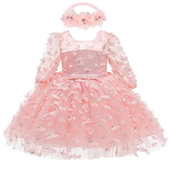 Floral Baby Girl Birthday Dress Mesh Knee Length- For Every Occasion Pink USA by Baby Minaj Cruz