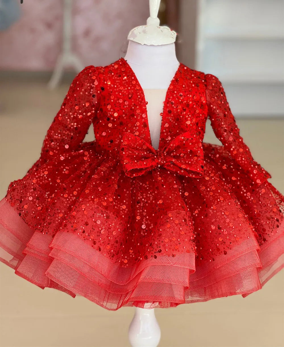 Puffy Organza Flower girls sequin dress 3M- 8Years RED by Baby Minaj Cruz