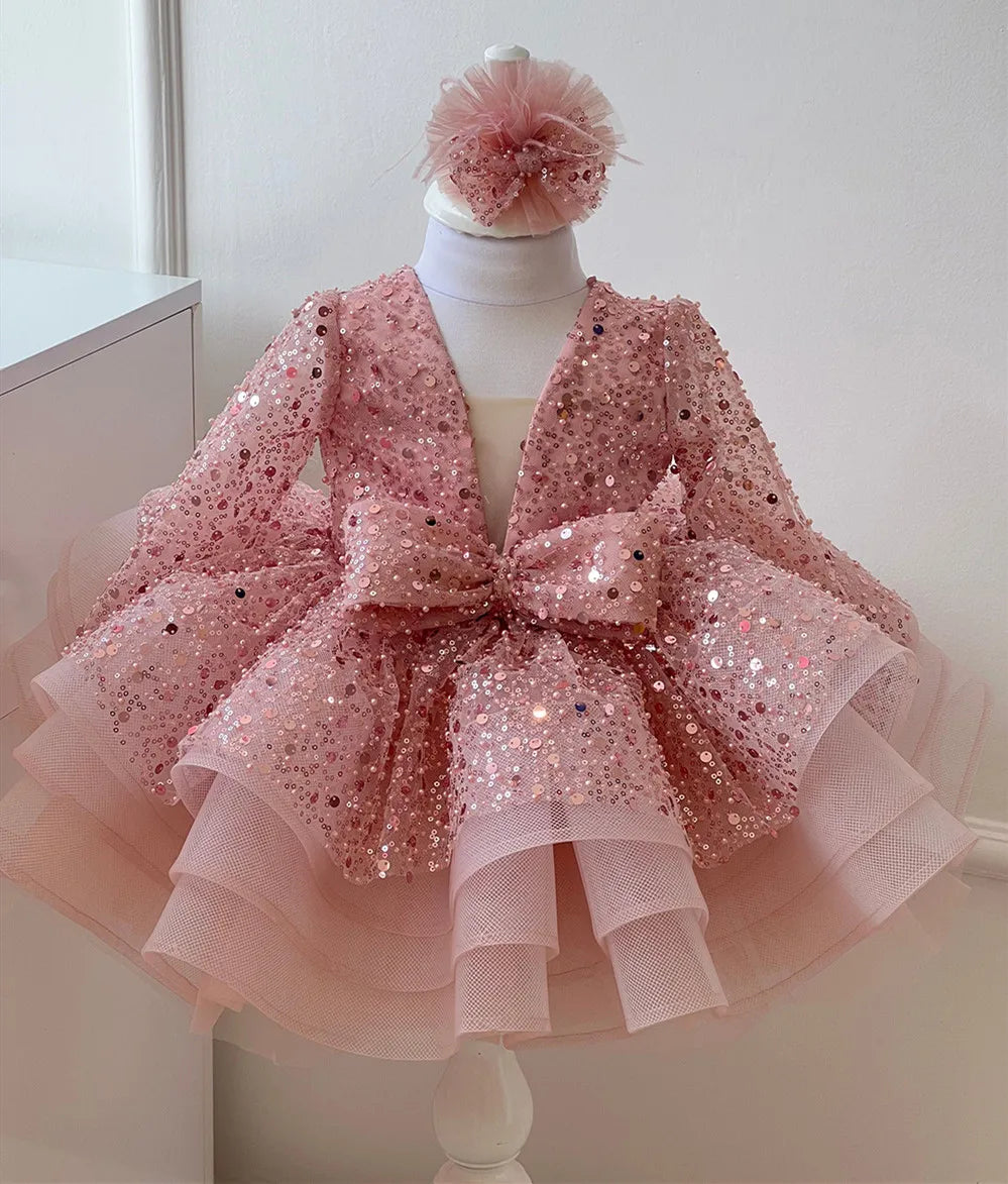 Puffy Organza Flower girls sequin dress 3M- 8Years by Baby Minaj Cruz