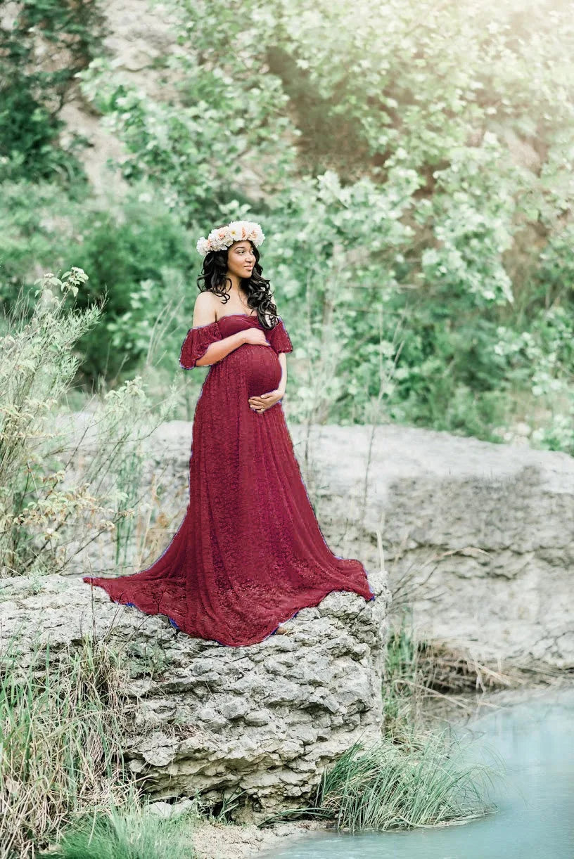 Long Maternity Dresses For Photography wine red by Baby Minaj Cruz