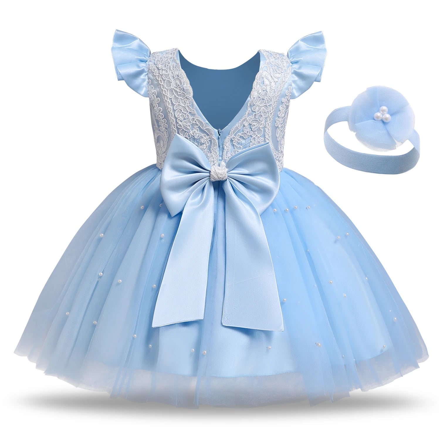 Elegant A-Line Knee Length Sleeveless Flower Girl Dresses BLUE by Baby Minaj Cruz