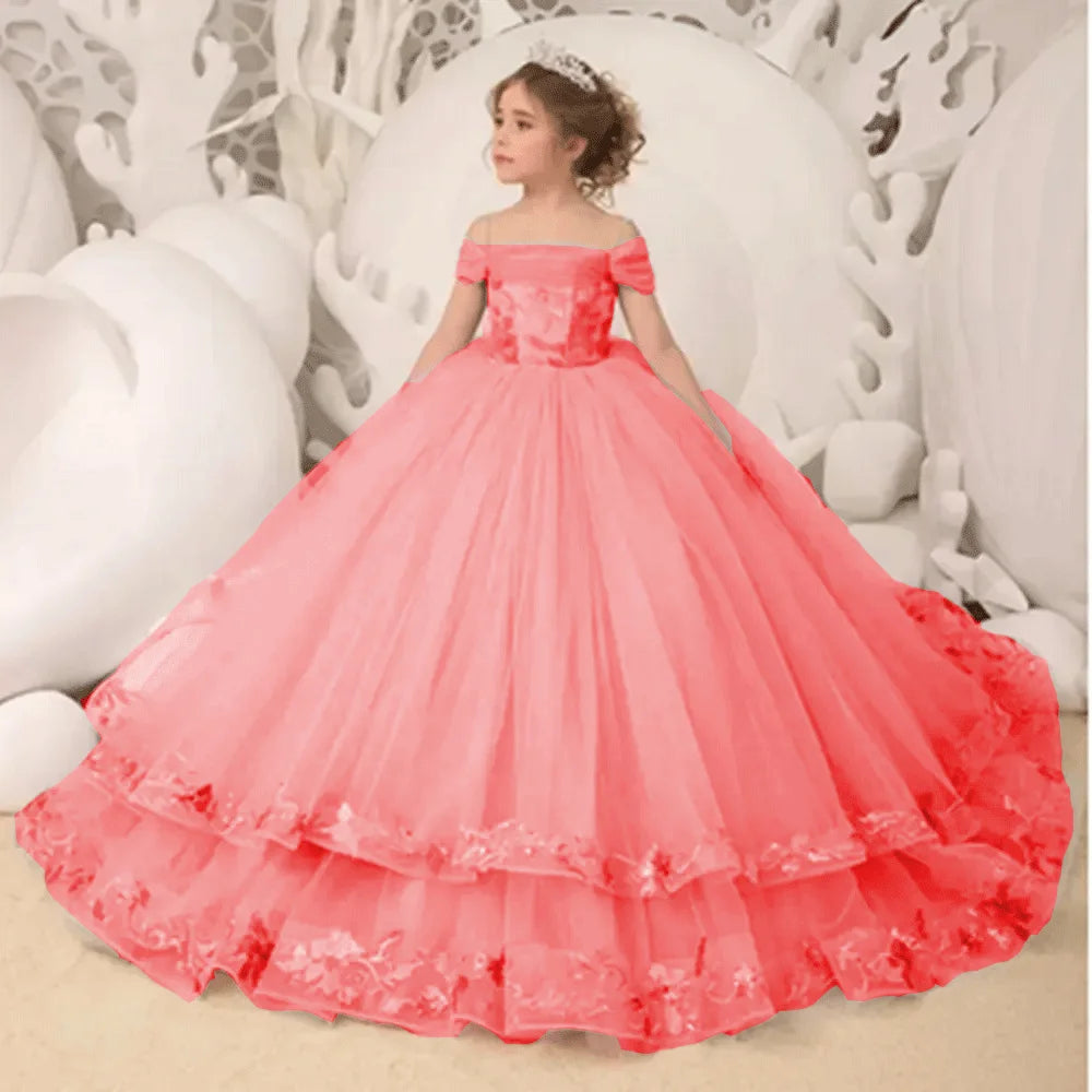 Elegance Off The Shoulder Fluffy Flower Girl Dresses red united state by Baby Minaj Cruz