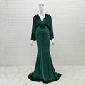 Velvet Boho Maternity Long Dress For Photo Shoot emerald green by Baby Minaj Cruz