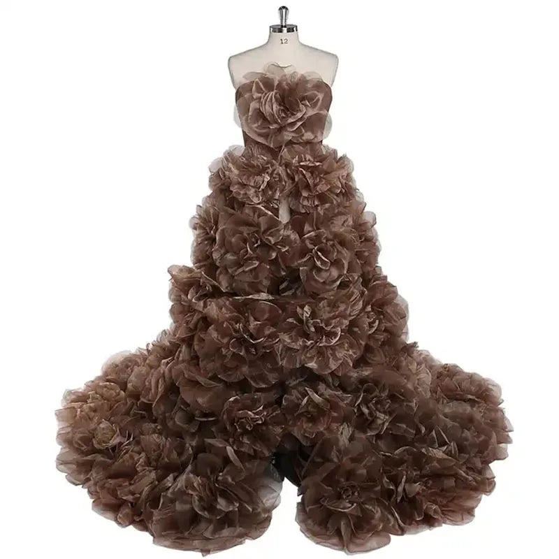 Fluffy Luxury Ruffles Maternity Gowns for Photoshoot brown United state by Baby Minaj Cruz