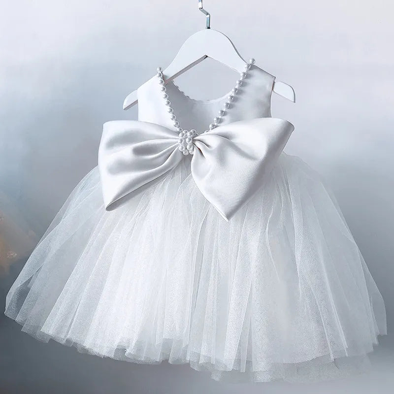 Toddler Elegant 1st birthday dress for baby girl With Tulle Skirt white by Baby Minaj Cruz