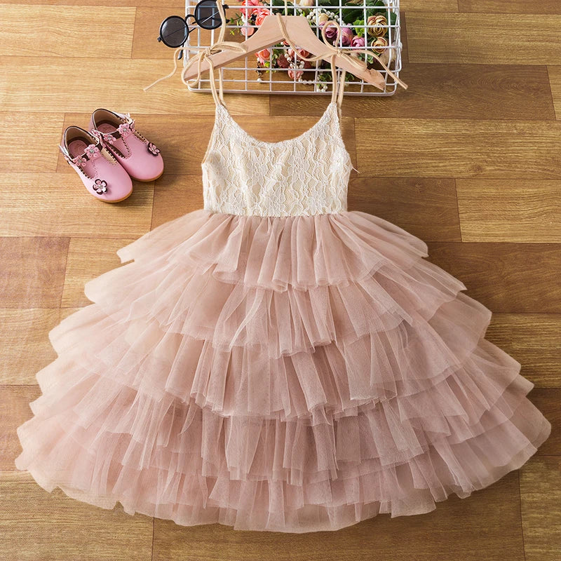 Elegant Princess Girls White Flower Girl Dress light pink by Baby Minaj Cruz