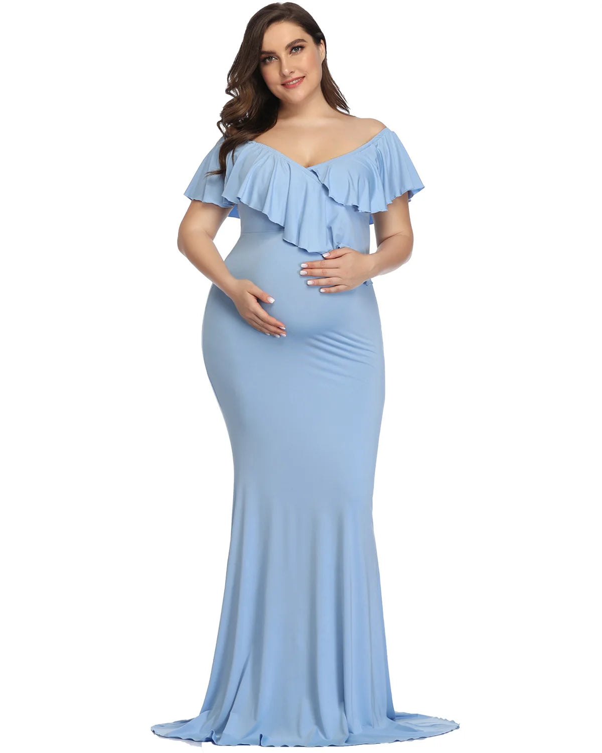 Plus Size Bohemian Maternity Photoshoot Dress blue by Baby Minaj Cruz