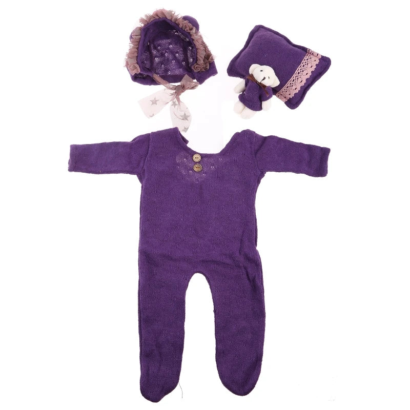 4 Pcs/Set best newborn photography props Baby Romper purple by Baby Minaj Cruz