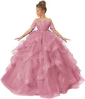 Blush Pink Flower Girl Dress Short Sleeve For Wedding pink US by Baby Minaj Cruz