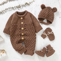 Newborn Knit Baby Romper Boot Mitten Solid Long Sleeve 4PC brown by Baby Minaj Cruz